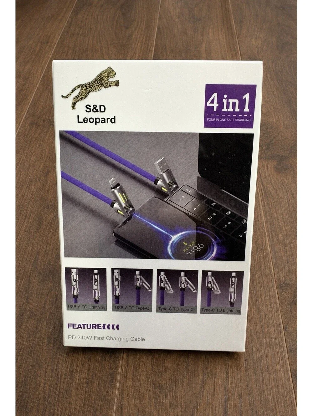 New S&D Leopard 4-in-1 Fast Charge Data Sync Cable 1000mm
